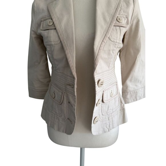 WHITE HOUSE BLACK MARKET WHBM Beige Bow Tie Back Blazer Jacket Size 00 - Picture 3 of 9